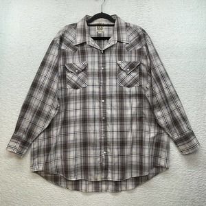 Ely Cattleman Shirt Mens 2X White Brown Big Man Western Pearl Snap Plaid 18.5x35